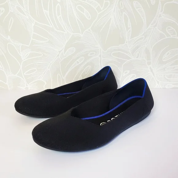 Rothy's The Flat in Black With Blue Trim Slip On Shoes - Picture 3 of 10
